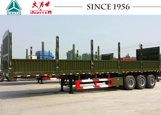 3 Axle Fence Side Wall Flatbed Trailer With Spring Suspension